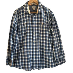 LL Bean Heavy Flannel Blue White Plaid Long Sleeve Button Down Size Large